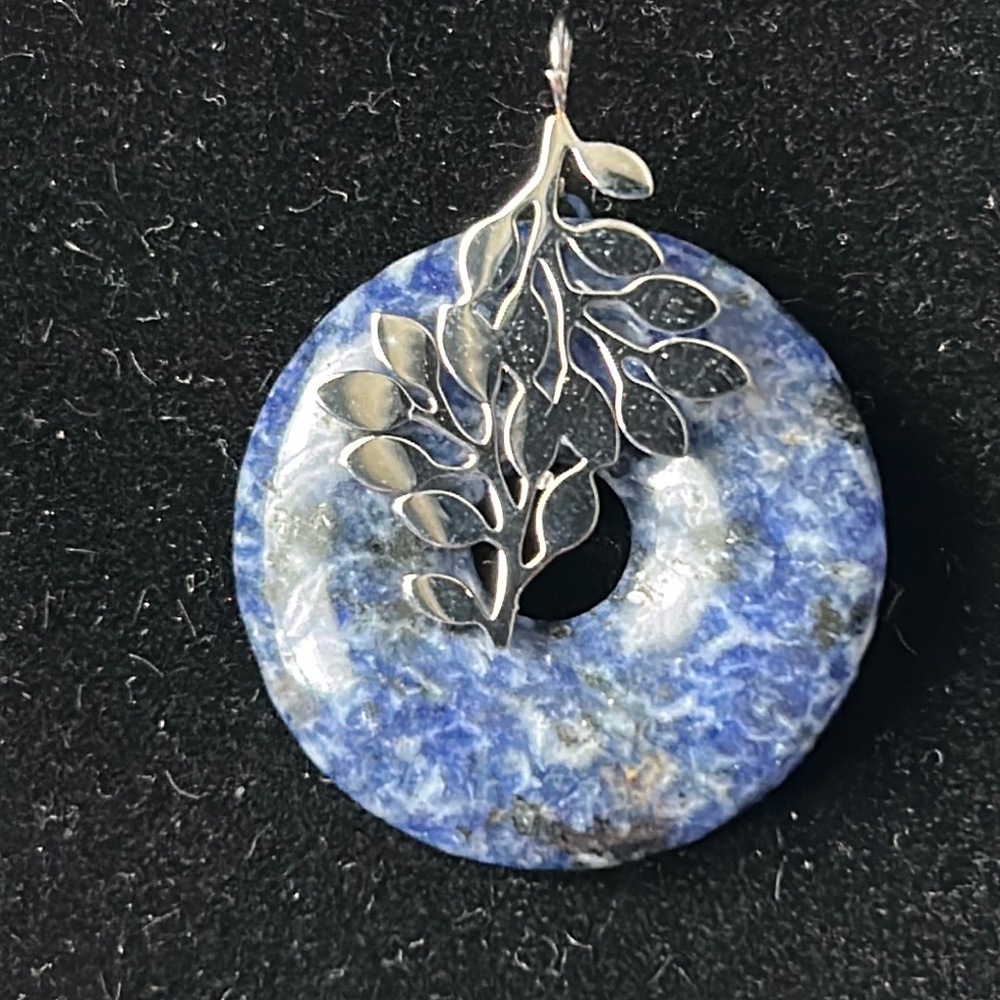 Blue Jasper leaf and donut pendant
